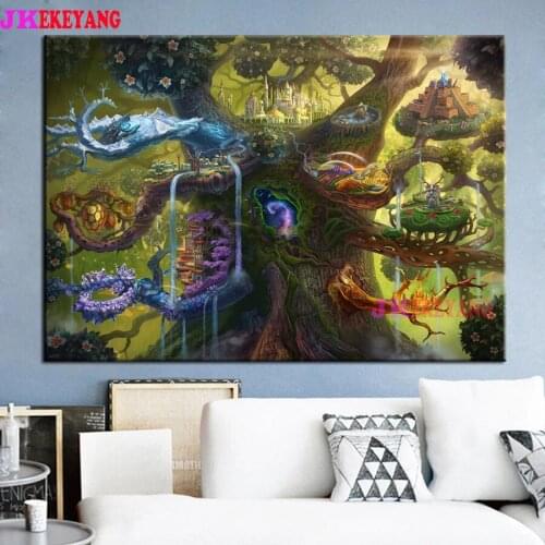 5D DIY square/round Diamond painting Fantasy tree and castle Cross Stitch Diamond Embroidery Pattern Rhinestone J3129