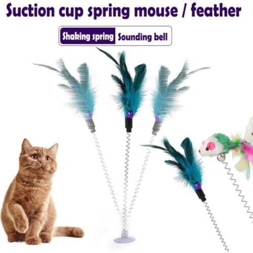 Hot Sale Cat Toys With Bell Color Mouse And Feather Bottom Sucker Pet Cat Toy Product Cat Stick Feather Accessories Decoration