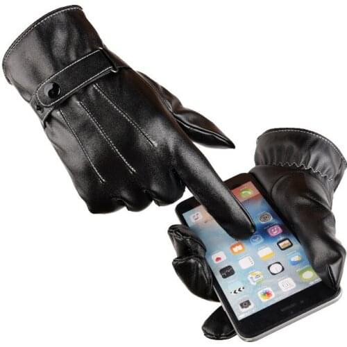 Mens leather sheepskin gloves warm touch screen all finger black high quality gloves waterproof gloves
