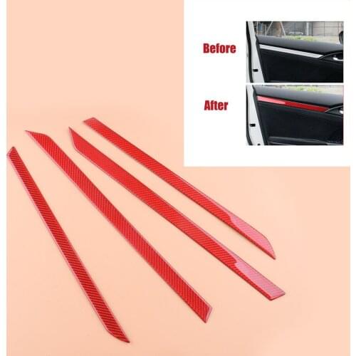 1 Set Red Car Interior Door Sticker Strip Fit For Honda Civic 10th 4 Door Sedan 2016 2017 2018 2019 Carbon Fiber