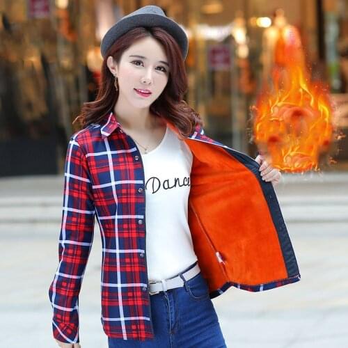 New Fashion 2020 Winter Women Blouses Cotton Plaid Shirt Women Korean Casual Bottoming Shirts Lady Long-sleeved Plus Velvet Tops