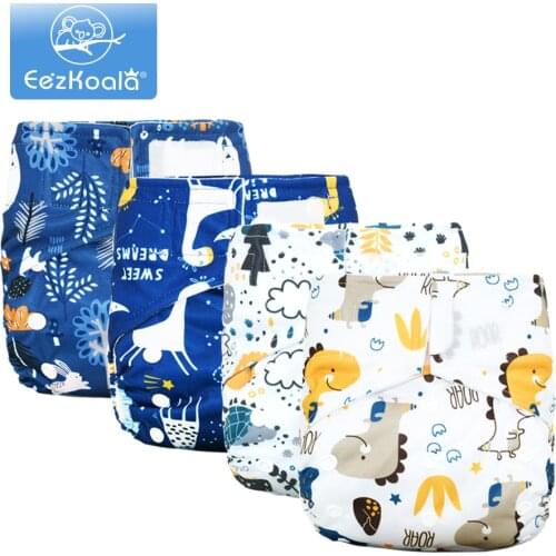 EezKoala 4pcs/set Washable Eco-friendly Cloth Diaper Ecological Adjustable Pocket Nappy Reusable Diaper Fit 3-15kg 0-2year baby