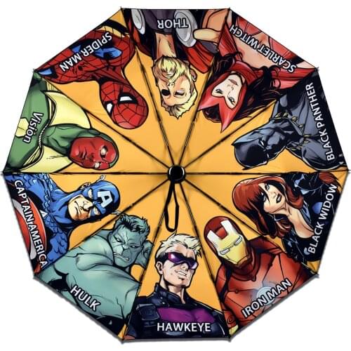 Disney Marvel Avengers Ten Units Fully Automatic Rain Umbrella Large Folding Vinyl Tri-folding Umbrella Spider-Man Parasol