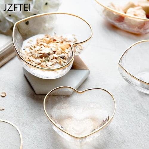 Transparent Glass Table Utensils In The Form Of A Heart Bowl Of Fruit Salad Bowl Of Japanese Breakfast Simple Domestic Lunch Box