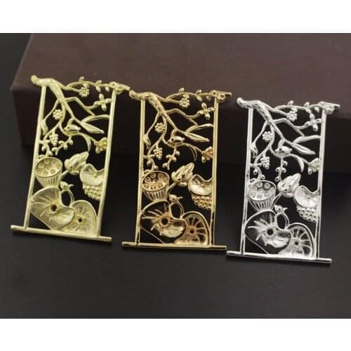 Retro Filigree Lotus Flower Rectangle Charms Connectors Metal Embellishment Stamping DIY Phoenix Coronet Jewelry Accessories