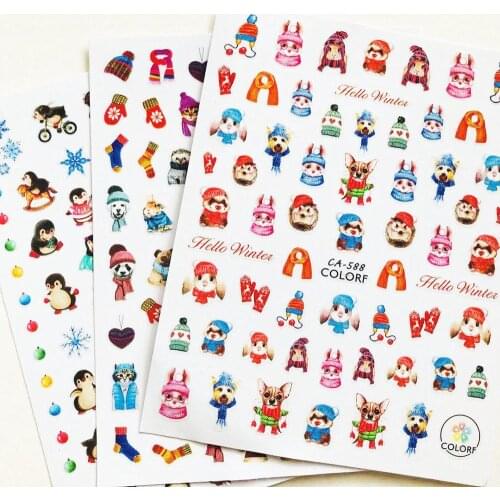 CA series Christmas CATS penguin series CA-588-589-593 3d nail art stickers decal template diy nail tool decorations