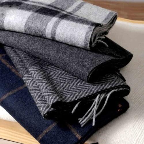 Scarf Men Winter Strip Solid Plaid Wool Scarf Luxury Classical Warm Long Soft Cashmere Winter Scarves for Men Winter Accessories