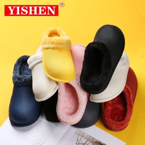 YISHEN Men Women Shoes Winter Home Indoor Plush Slides Couple Cotton Non-slip Waterproof Male Female House Slippers