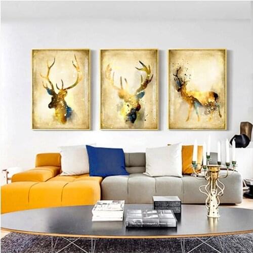 Modern Deer Elk Yellow Canvas Painting Nordic Animal Posters and Prints Wall Art Picture for Living Room Home Decor New Year