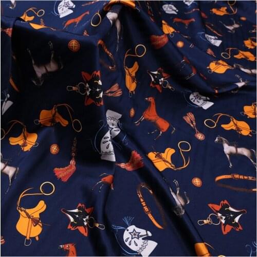 1 Meter X 1.08 Meter Horse Printed Summer Digital Printing Stretch Satin Soft Natural Silk Dress Fabric