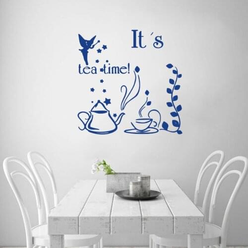 Always Tea Time Quote Vinyl Wall Decals Home Decor Kitchen Coffee Shop Art Mural Stickers Removable Wallpoof CX1775