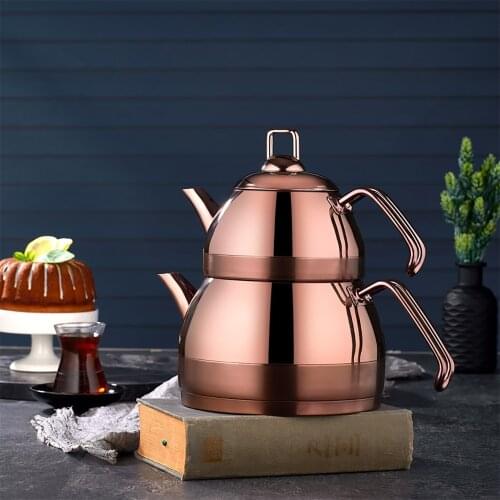Vip Ahmet Alin Teapot Rose Stainless Steel Titanium Plated Quality Robust Long Term Use Stylish Design Teapot Kitchen Tea Set Kettle Durable and Easy Cleaning Teapot Set Tea Maker Kitchen Equipment Teapot VP-410