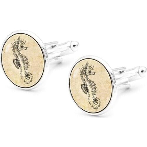 XK-5HXK0222 Sea Horse Print Pattern French Suits Cufflinks Retro Men Shirts Sleeve Nails 5 Metal Colors Cuff Link in Collection
