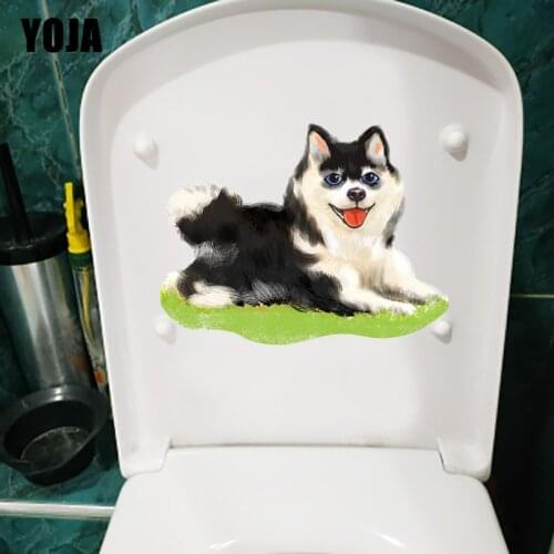 YOJA 23.9×18.5CM Dreamy Beautiful Animal Puppy Husky WC Decor Toilet Stickers Home Room Wall Accessories T1-2403