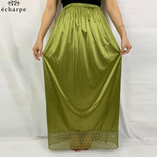 Summer Women Plain Stretch Silk Cotton High Waist Elasticated Ladies Ankle Length Long Lace Skirt Solid Loose Casual Skirts