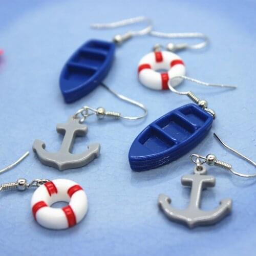 Funny Handmade Individual Marine Wind Boat Lifebuoy Starfish Anchor Asymmetrical Earrings Womens Fashion Jewelry Creative Gifts
