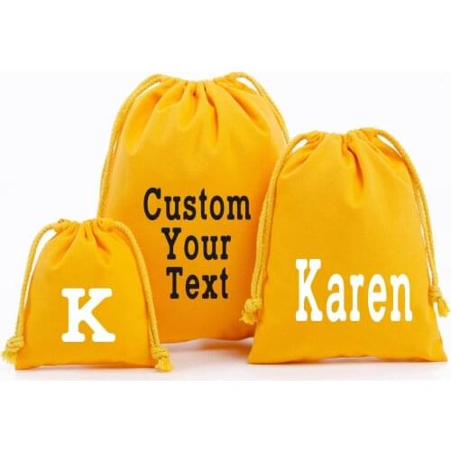 Personalised Cotton Yellow Bag Eco friendly Name Bag Custom LOGO Wedding Favor Gift Underwear Swimwear Accessory Cosmetic Bag