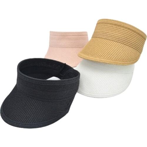 Womens Empty Top Cycling Caps Straw Folding Portable Adjustable Sun Shade Hats Beach Outdoor Sports Sunproof Visor Caps