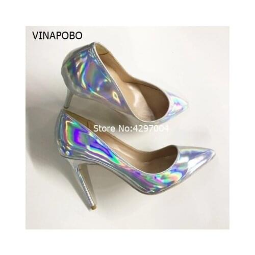 2018 New Style Women party wedding Pumps Elegant Pointed Toe Thin High Heels Pumps Fashion Sliver Shoes Woman Plus Size 43