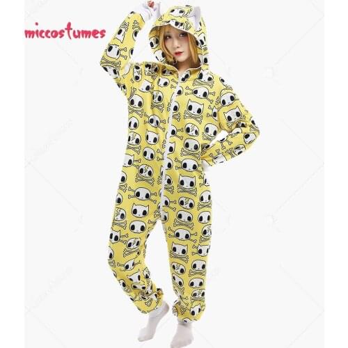 Halloween Women Cartoon Human Skull Decorated Pajama Kigurumi Outfits Onesie One Piece Cat Ear Cosplay Costume Sleepwear