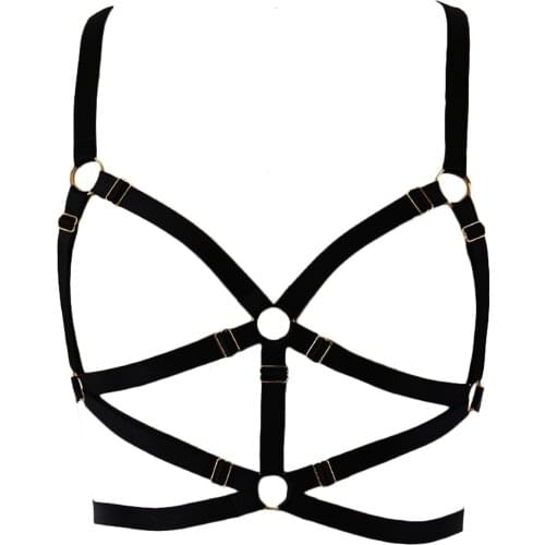 Gold Color Ring Bondage Harness Lingerie Cage Gothic Woman Sexy Bra Open Chest Suspender Belt Crop Top Harness Bra