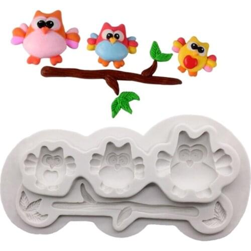 Wholesale 10pcs/lot Owl And Tree Silicone Mold Fondant Cake Decorating Tools Candy Chocolate Gumpaste Mold