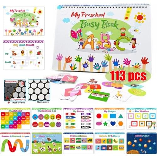 113pcs Childen Busy Book Sensory Educational Toy Quiet Book Magic Velcro Busy Boards Early Learning Montessori Toy For Toddler