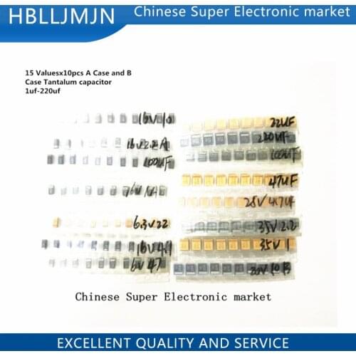 15 Valuesx10pcs=150pcs A Case and B Case Tantalum capacitor kits 1uf-220uf KIT