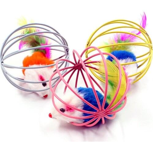2PCS Random Color Cat Ball Toy Fake Rabbit Fur Mouse In Cage Cat Interactive Cat Toy Kitten Toy Cat Chase Bite Toy Legendog