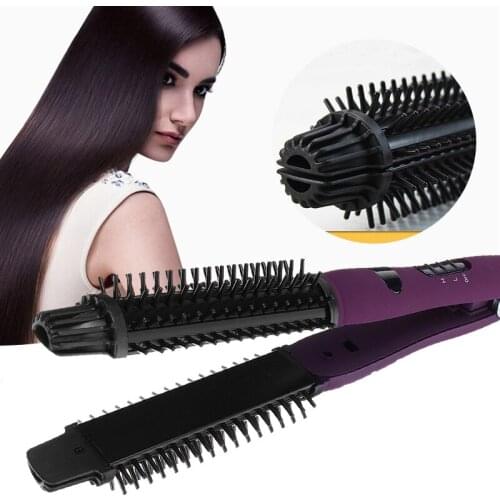 Portable 2 in 1 Ceramic Styler Hair Straightener & Curling Iron Hair Wand Brush Iron Ionic Ceramic Volumize Flat Irons Comb