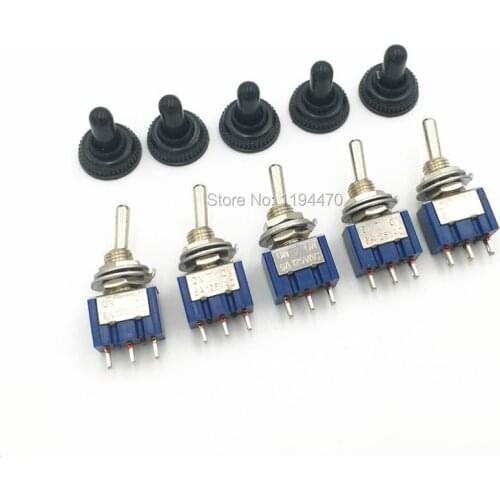 5pcs MTS-102 MTS-103 3-Pins ON-ON 6A 125VAC ON-OFF-ON SPDT Mini Latching Toggle Switch with Waterproof Cap 6mm Mounting Hole