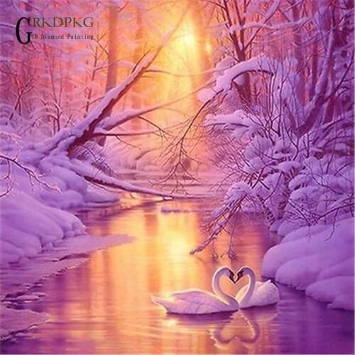 5d diamond painting Snow scene swan full drill square diamond embroidery Cross stitch pictures of rhinestones Wedding decoration