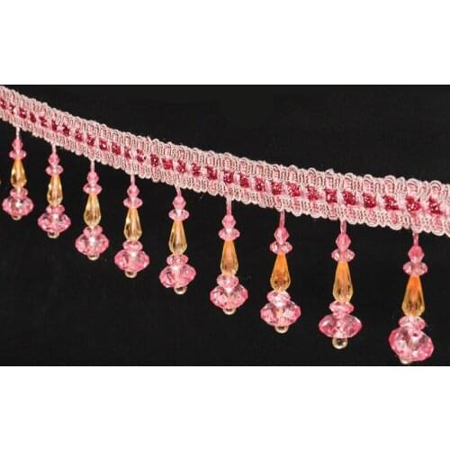 6 Meters Crystal Beaded Ribbon Lace Fabric for Curtains Sofa Cover and Lamp DIY Sewing