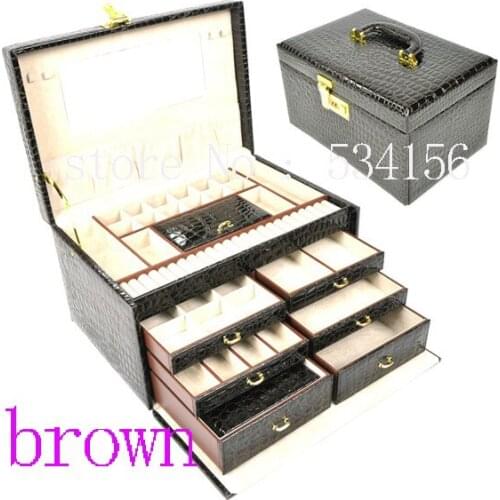 Free shipping Big 4 layers luxurious leather jewelry box earrings jewelry packaging brown gift box (33 * 23 * 18.5 cm )