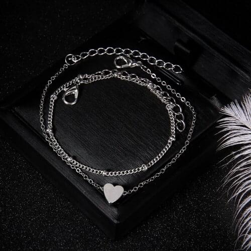 Silver Color Adjustable Chain Bracelet Set Jewelry Bangle Heart Couple Bracelet For Women Men Girl Boy Valentines Day Gift