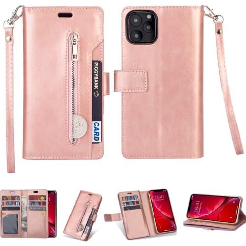 Flip Wallet Case For iPhone XS 11 Pro Max X XR PU Leather Bag Zipper Pouch With Money Card Pocket Strap Mobile Phone Shell Cover