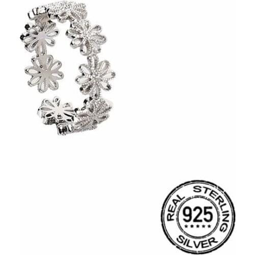 Daisy Flower Rings Opening Adjustable 925 Sterling Silver For Women Hollow Punk Hiphop New Female Party Fashion Jewelry INEFFA