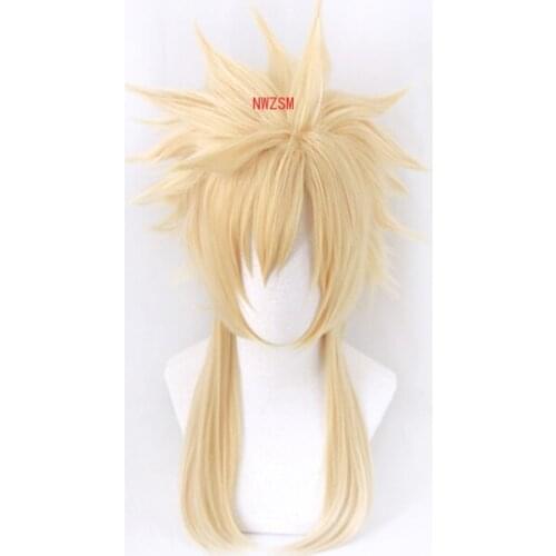 Final Fantasy VII Cloud Strife Long Wig ( Short Wig + Long Part ) Cosplay Costume Heat Resistant Synthetic Hair Women Men Wigs