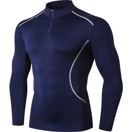 Running Shirt Gym Rashguard For Men Stand Collar Long Sleeve Shirt Men Gym tshirt Camiseta Fitness Hombre Compression Top Zipper