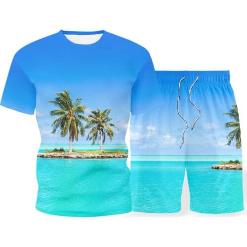 Hot sale mens set beach summer short-sleeved T-shirt Hawaiian style new beach fashion two-piece short-sleeved + shorts S-5XL