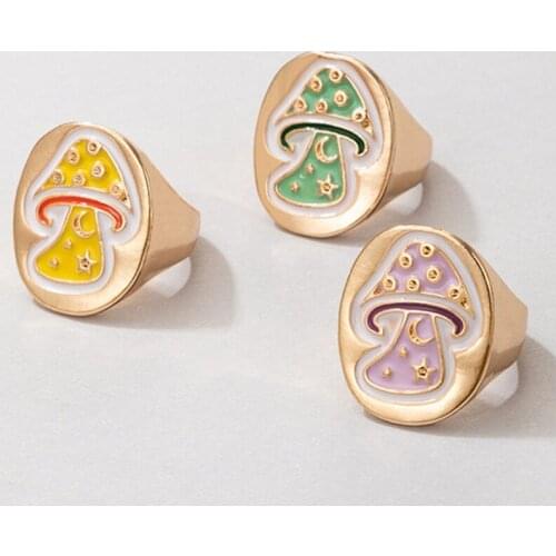 Mushroom Ring Most Loved Smile Rainbow Alien Flower Queen Rings Spring Fine Lucky Jewelry Heart Clouds Rings For Women Gift