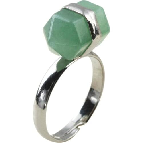 TUMBEELLUWA Unisex Hexagon Prism Green Aventurine Gem Stone Healing Chakra Bead Finger Ring Fashion Jewelry Gift US 8.25