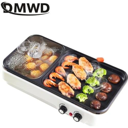 DMWD 220V Multifunctional Electric Barbecue Griddle Electric Pot 2 In 1 For Party Non-Stick Crepe Pancake Maker For 1-4 People