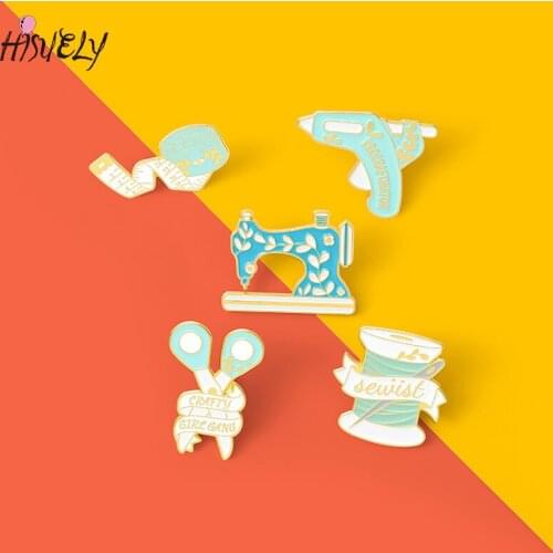 Fashion cute scissors embroidery brooch cartoon sewing machine tape measure alloy drip brooch ladies girl gift jewelry