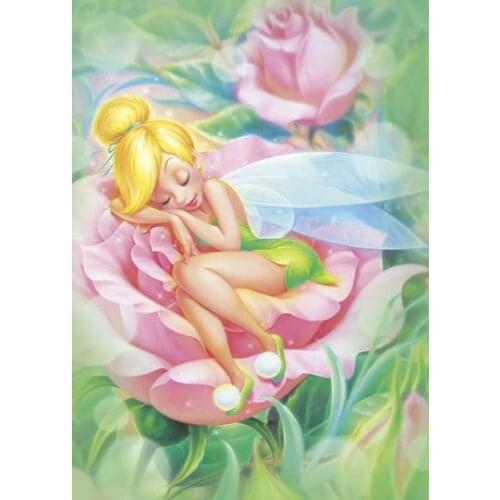 Disney Cartoon Wonderful Fairy Tinkerbell DIY 5D Round Diamond Painting Cross Stitch Embroidery Full Dill Mosaic Wall Decor Gift