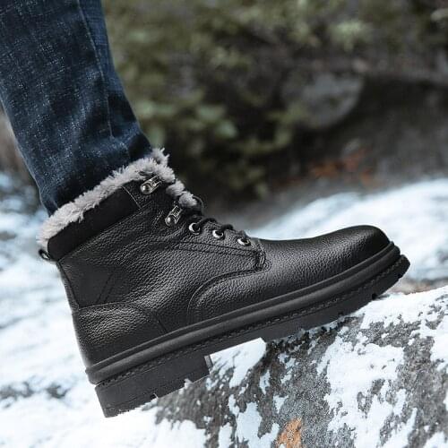 YIQITAZER 2018 Nature Wool Warm Winter Shoes Mens Boots,Geniune Leather Shoes Man Snow Shoes Men Mid-calf Boots Plus Size 46 47
