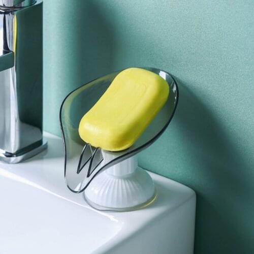 Leaf Shape Punch-free Soap Box Drain Soap Holder Rack Suction Cup Rotatable Kitchen Bathroom Shower Sponge Storage Tray Supplies