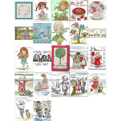 Top selling 4.87usd GIRL 5 Counted Cross Stitch 11CT 14CT 18CT DIY Chinese Cross Stitch Kits Embroidery Needlework Sets