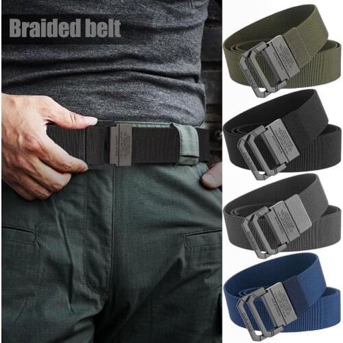 2021 New Mens Elastic Belt Double-ring Buckle Belt Outdoor Sport Casual Woven Stretch Male Tactical Belt Wear-resistant