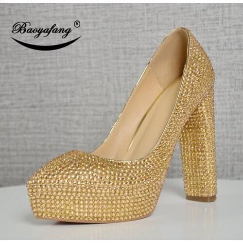 BaoYaFang 2019 New arrival Champagne Crystal Women Wedding shoes Bling Ladies Party shoes woman High heel platform shoes Female